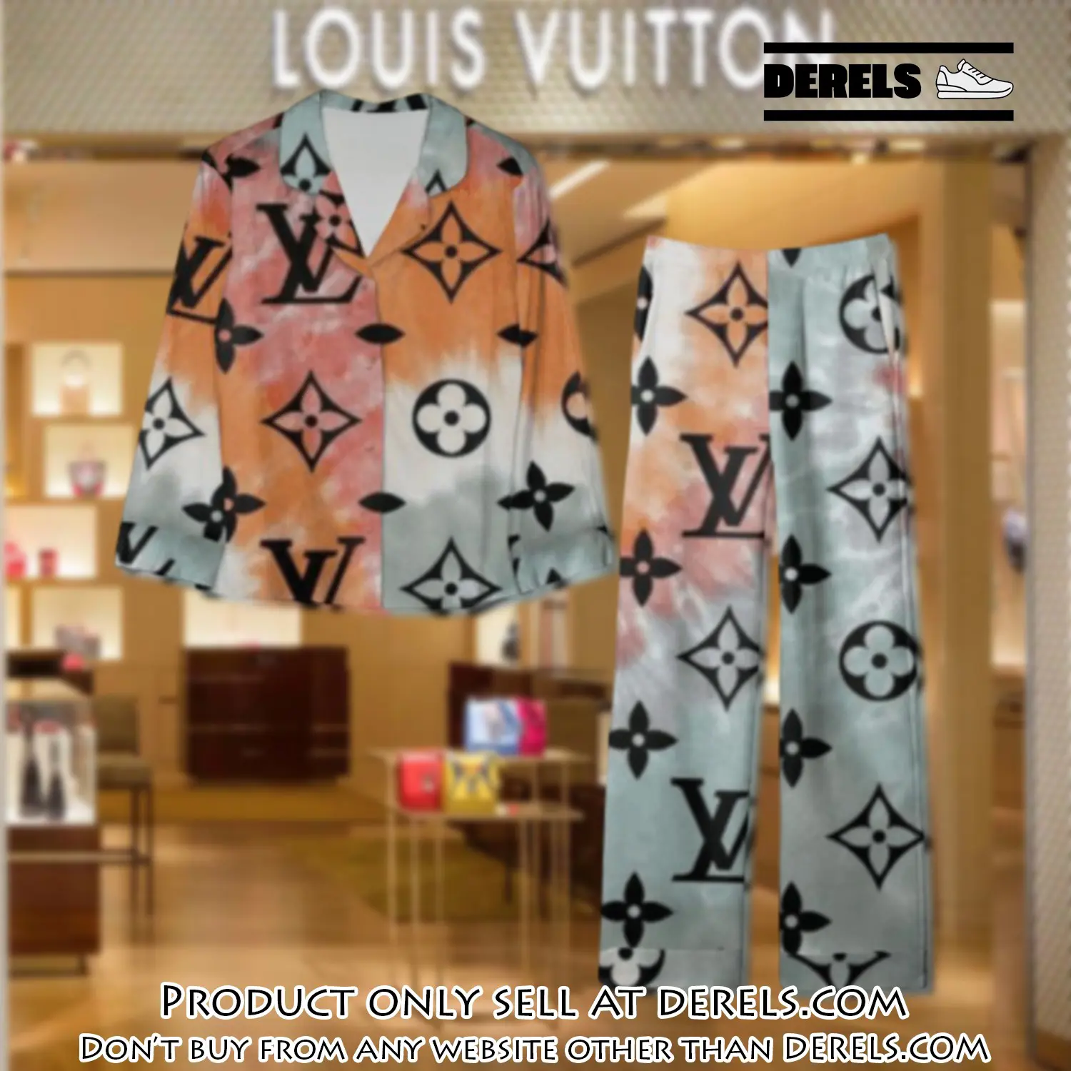 Trending luxury lv satin pajama set pjs1078 dr3421858